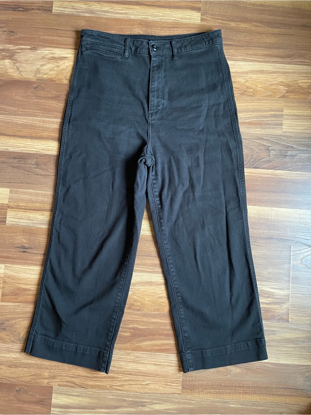 Quince Organic Stretch Cotton Twill Wide-Leg Crop Pants Black Size 30